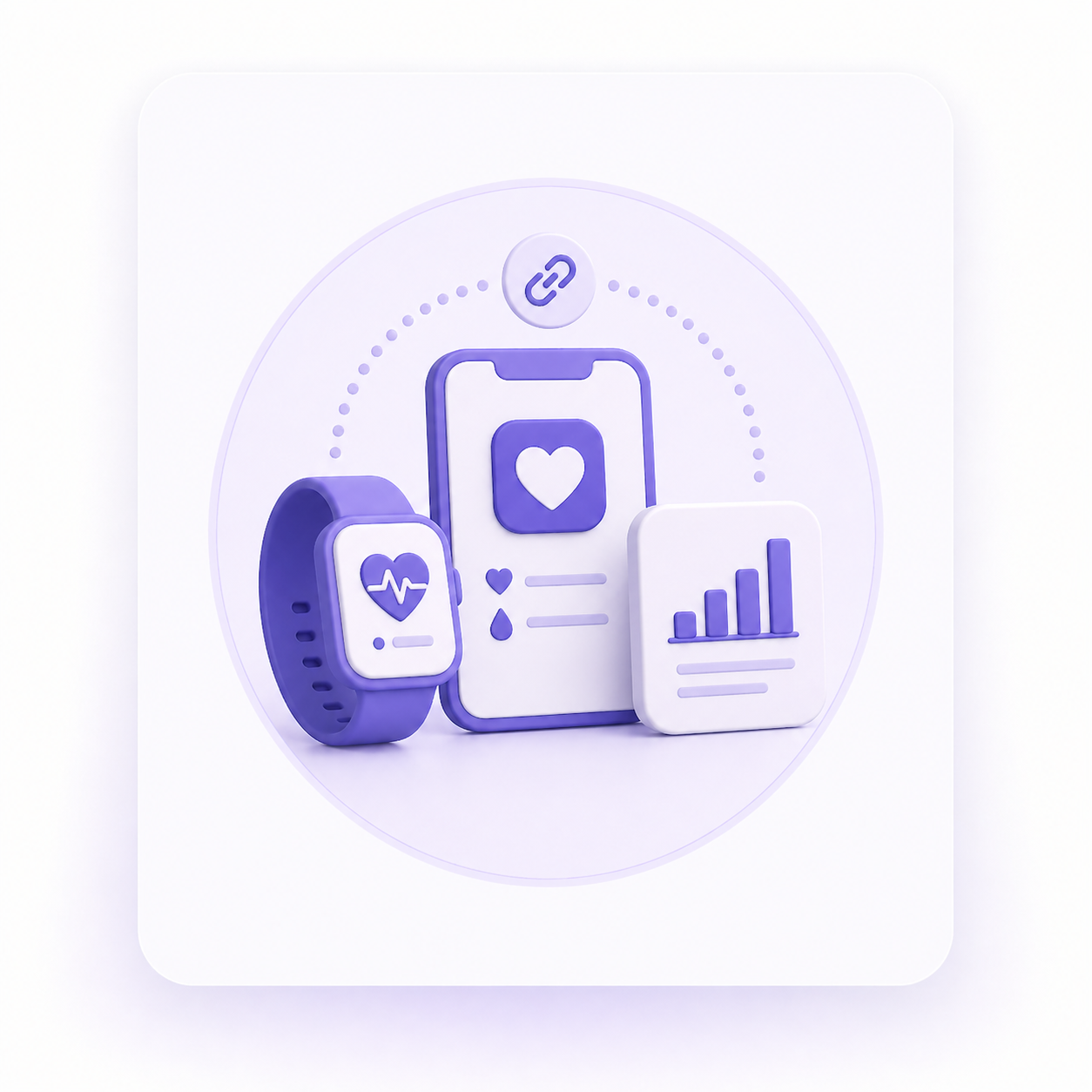 Ilustração 3D de integração com Health Connect e HealthKit
